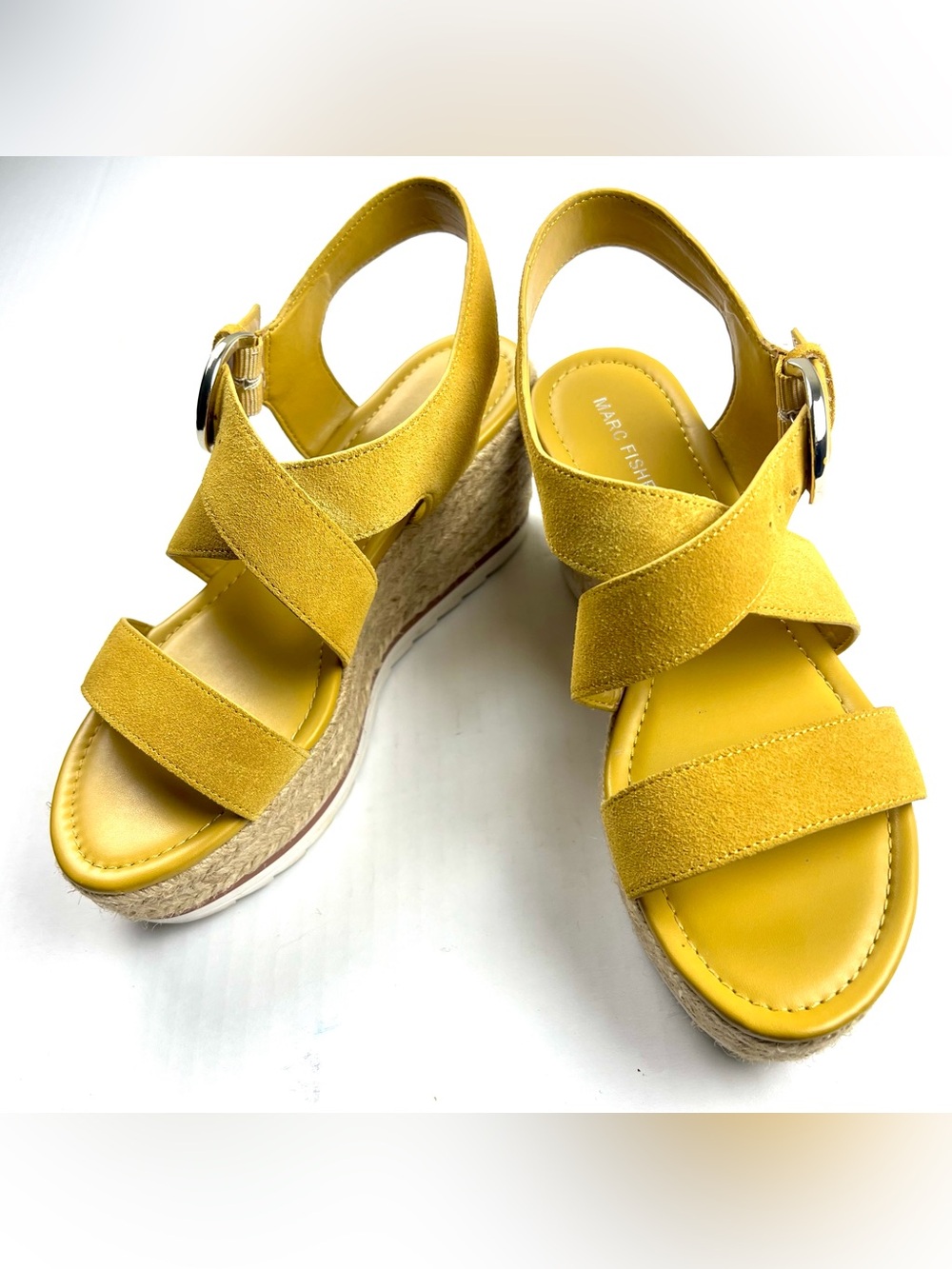 Marc Fisher MF Zain Leather-Suede Espadrille Wedge Sandals - Picture 3 of 12